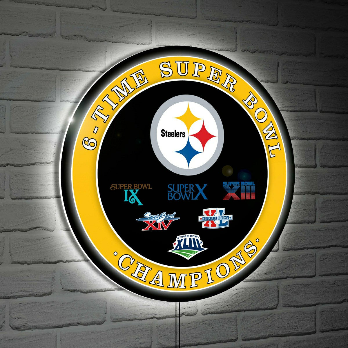 Pittsburgh Steelers 6X Superbowl Champions Football Round LED Wall Dec