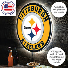 LED Wall Decor, Round, Pittsburgh Steelers