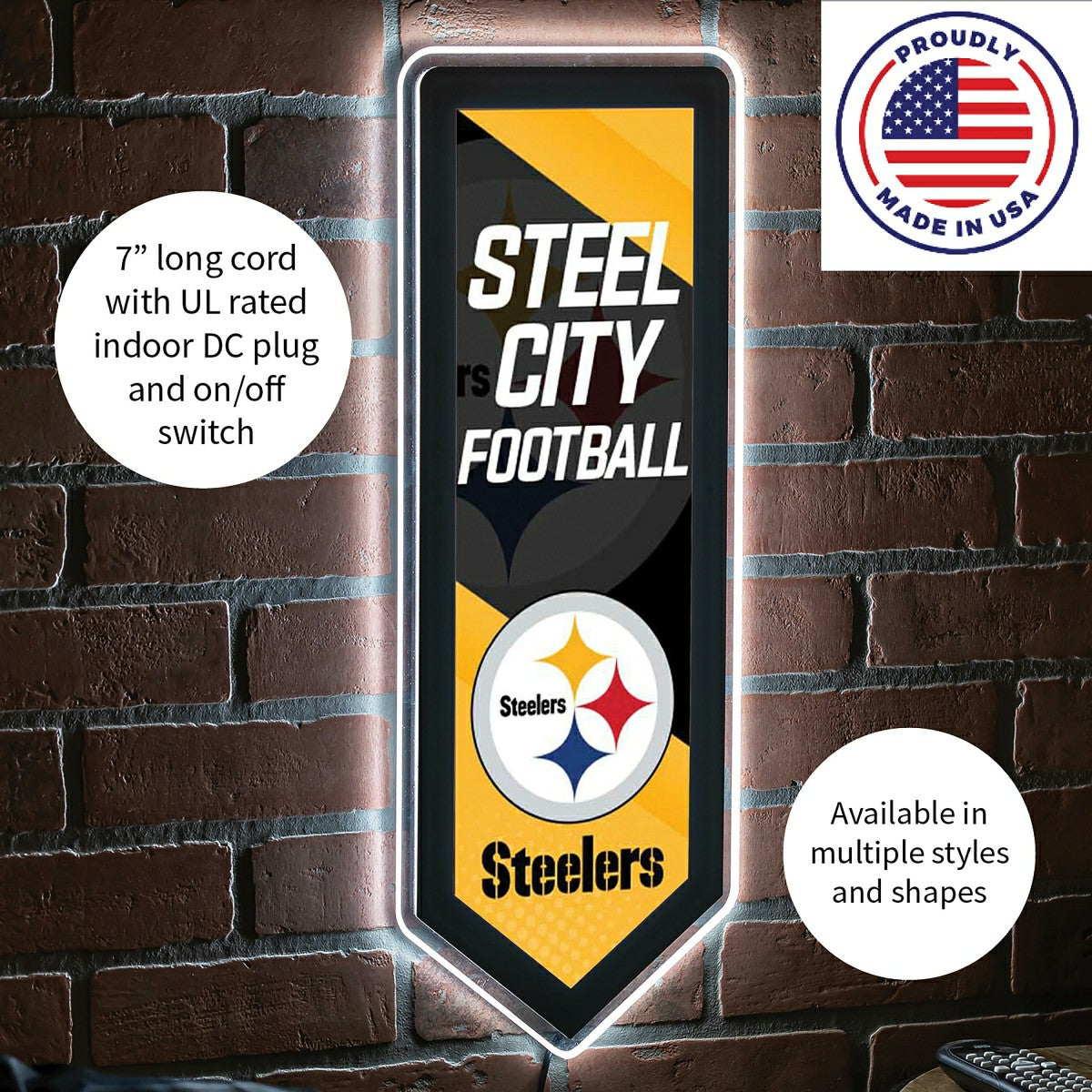 LED Wall Decor, Pennant, Pittsburgh Steelers
