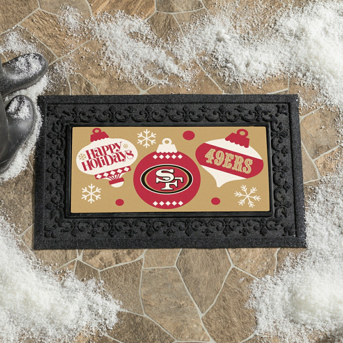 San Francisco 49ers Holiday Flocked Coir Sassafras Switch Mat, 22"x10"