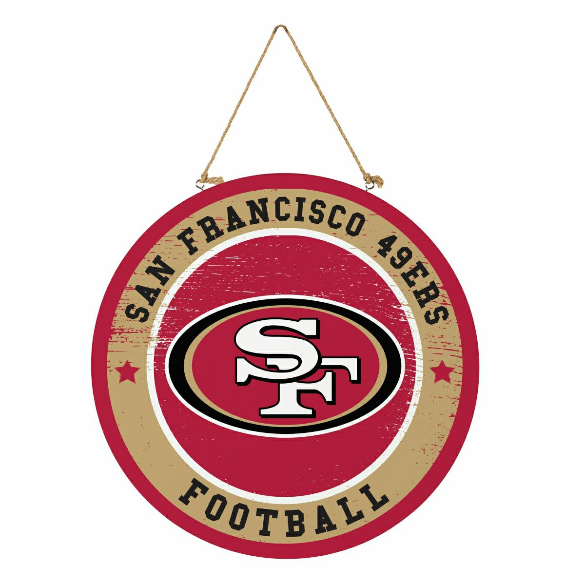 San Francisco 49ers Round Door Décor with Hanging Rope, 18x18