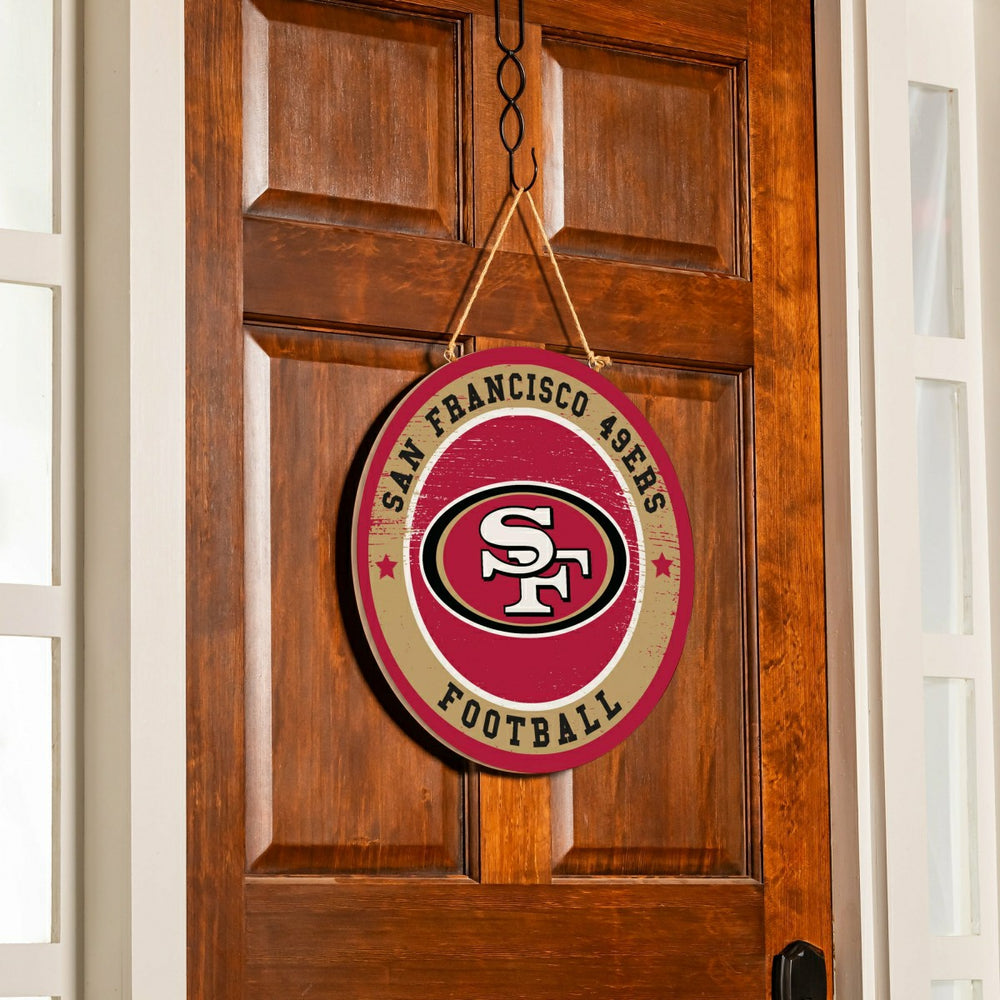 San Francisco 49ers Round Door Décor with Hanging Rope, 18x18