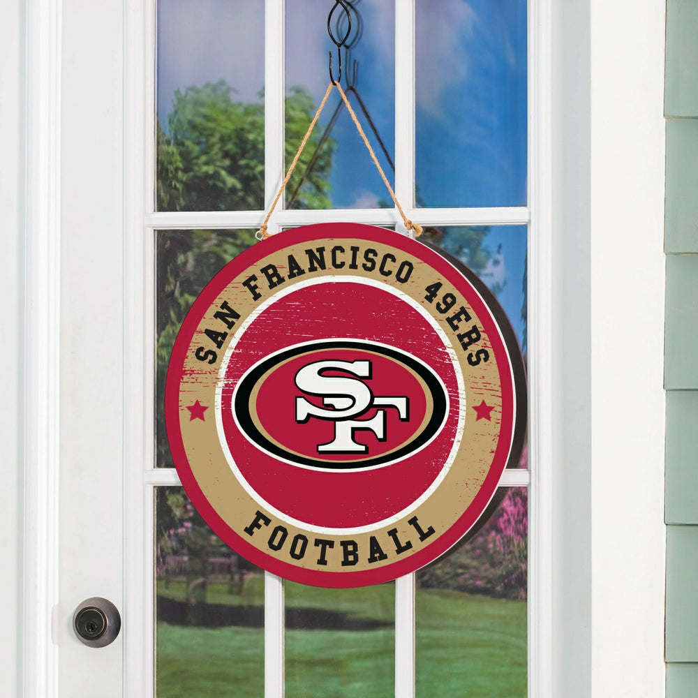 San Francisco 49ers Round Door Décor with Hanging Rope, 18x18