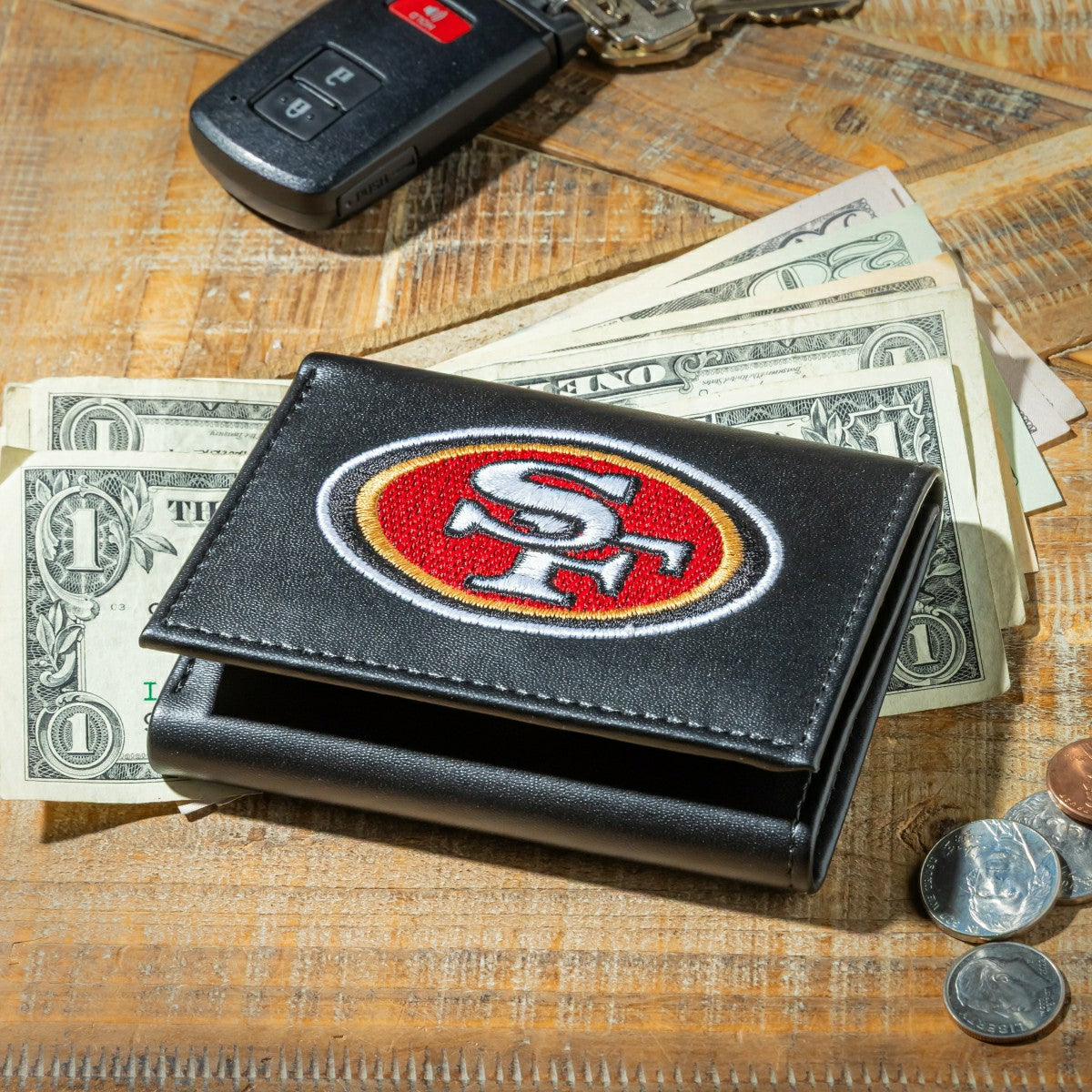 San Francisco 49ers Black Tri-Fold Embroidered Wallet w/ RFID Blocking