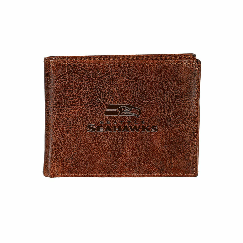Seattle Seahawks, Embossed 100% Genuine Tumbled Leather Passcase Bi-Fo