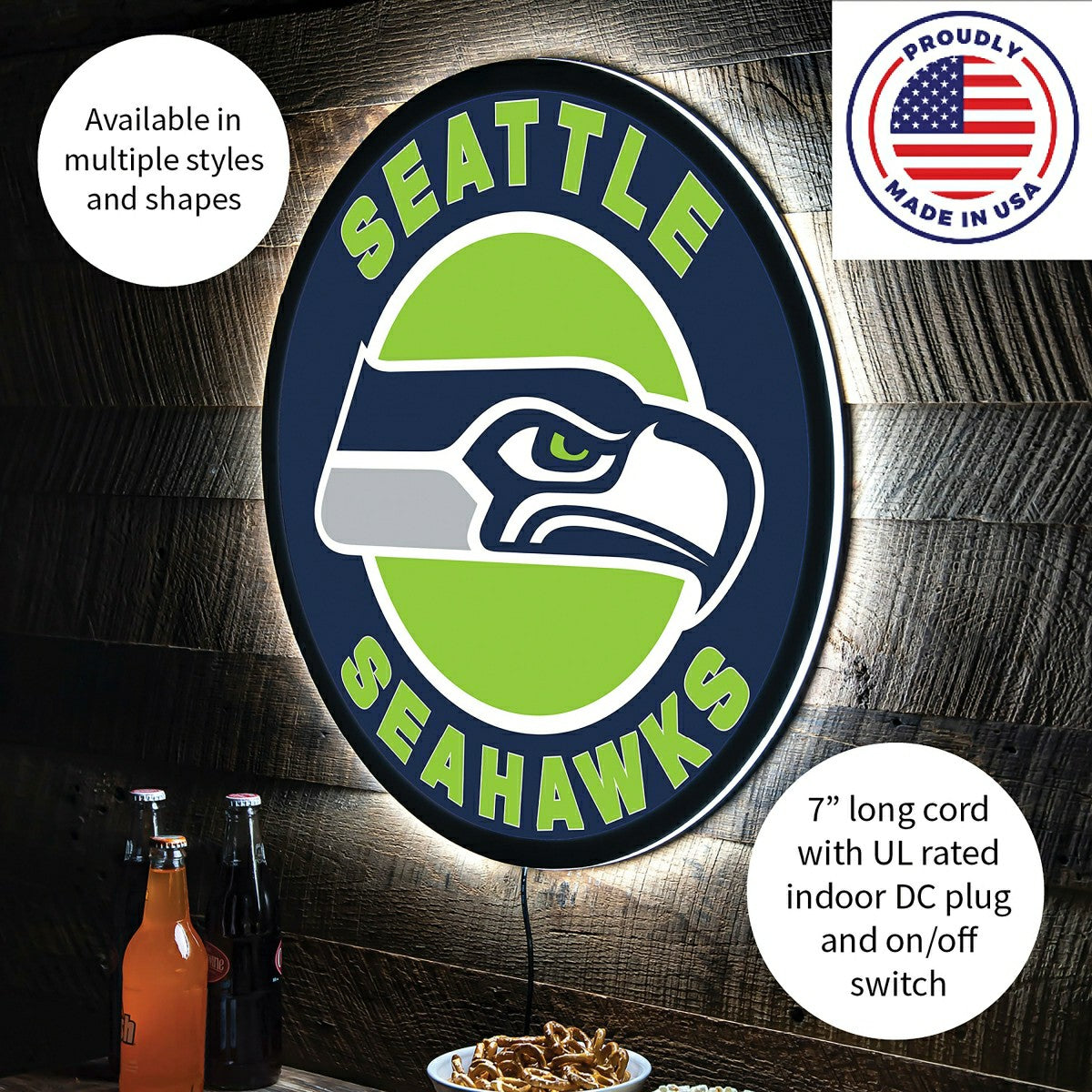 LED Wall Decor, Round, Seattle Seahawks