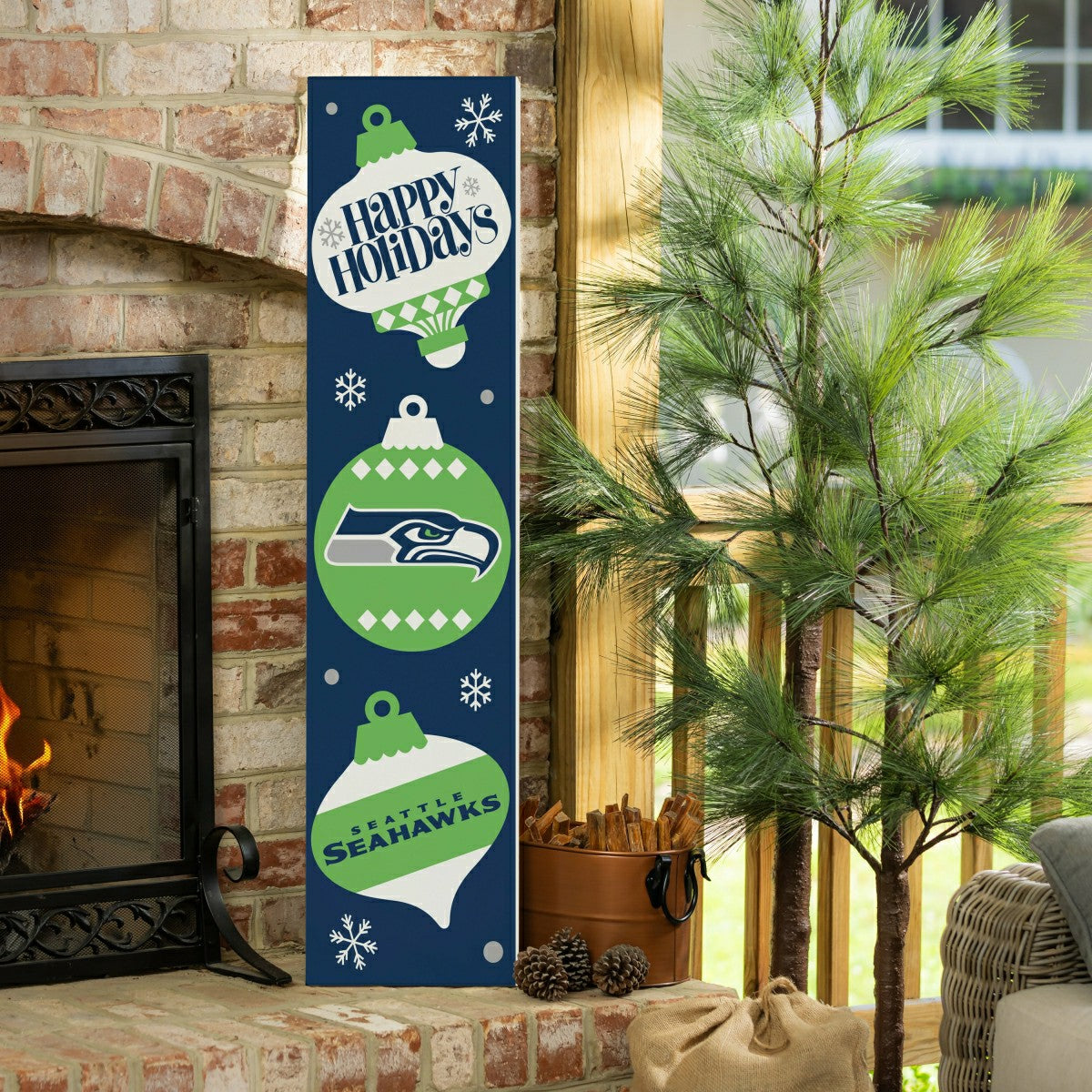 47" Double Sided Leaner, Seattle Seahawks, Christmas