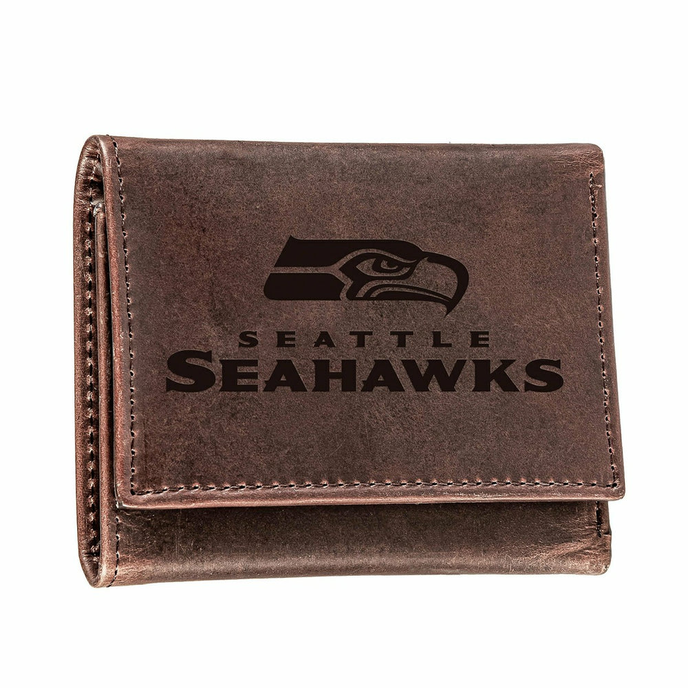 Seattle Seahawks, Tri-Fold Wallet, Brown, CH, 100% Genuine Leather