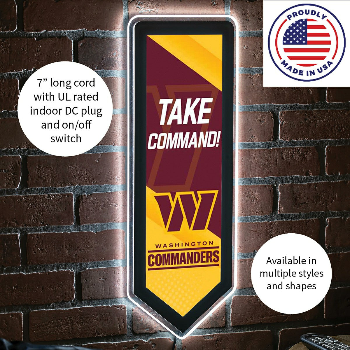 LED Wall Decor, Pennant, Washington Commanders