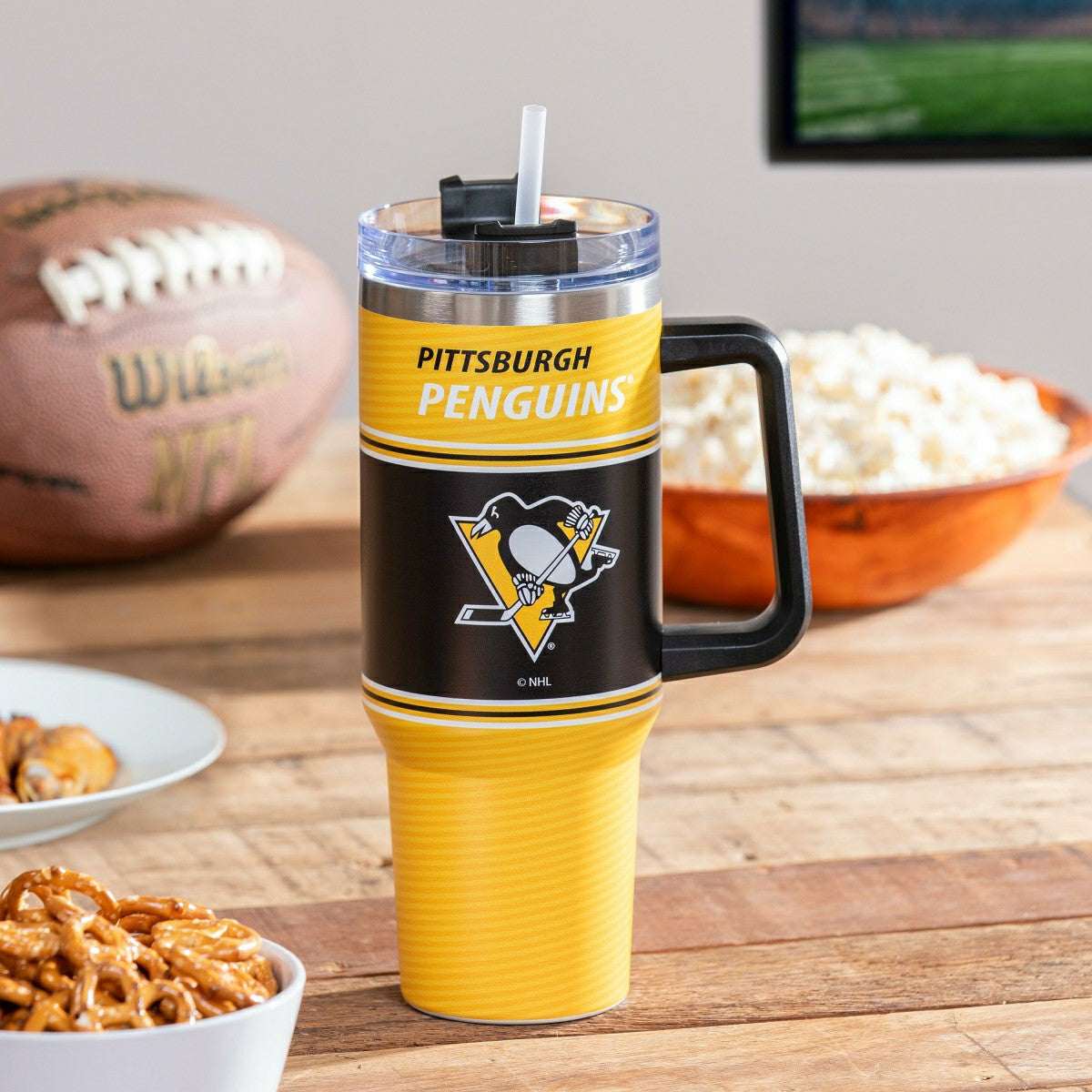 40oz Stainless Steel Canyon Cup w/ Straw, Pittsburgh Penguins
