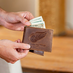 Detroit Red Wings, Bi-Fold Wallet, Brown, CH, 100% Genuine Leather