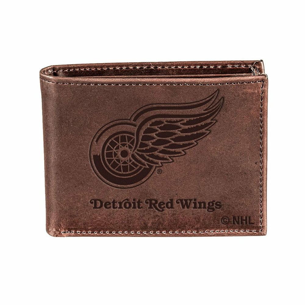 Detroit Red Wings, Bi-Fold Wallet, Brown, CH, 100% Genuine Leather