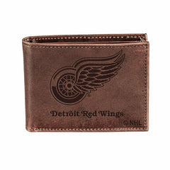 Detroit Red Wings, Bi-Fold Wallet, Brown, CH, 100% Genuine Leather