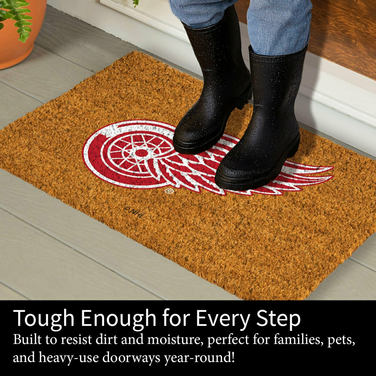 Coir Mat, 16"x28", Detroit Red Wings