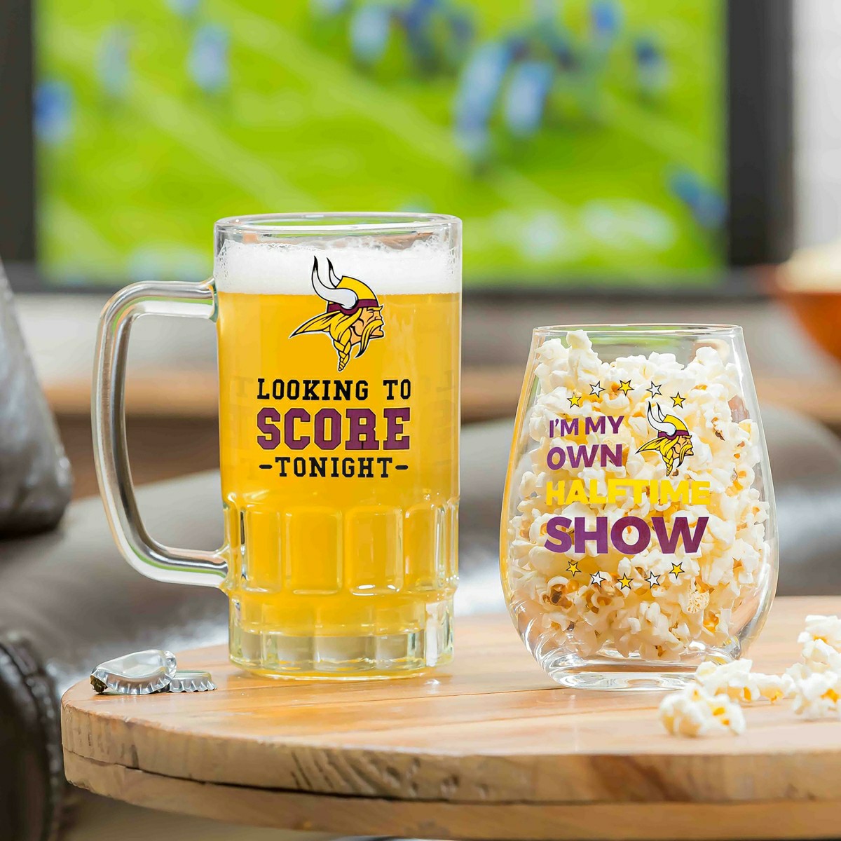 Minnesota Vikings, Stemless 17OZ Wine & Beer 16 OZ Gift Set