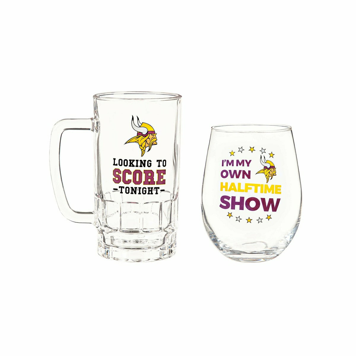 Minnesota Vikings, Stemless 17OZ Wine & Beer 16 OZ Gift Set