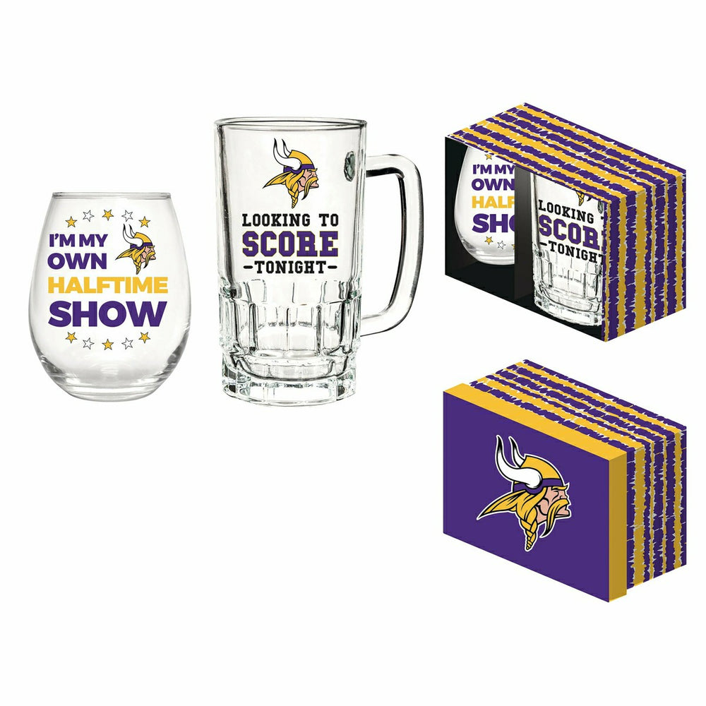 Minnesota Vikings, Stemless 17OZ Wine & Beer 16 OZ Gift Set