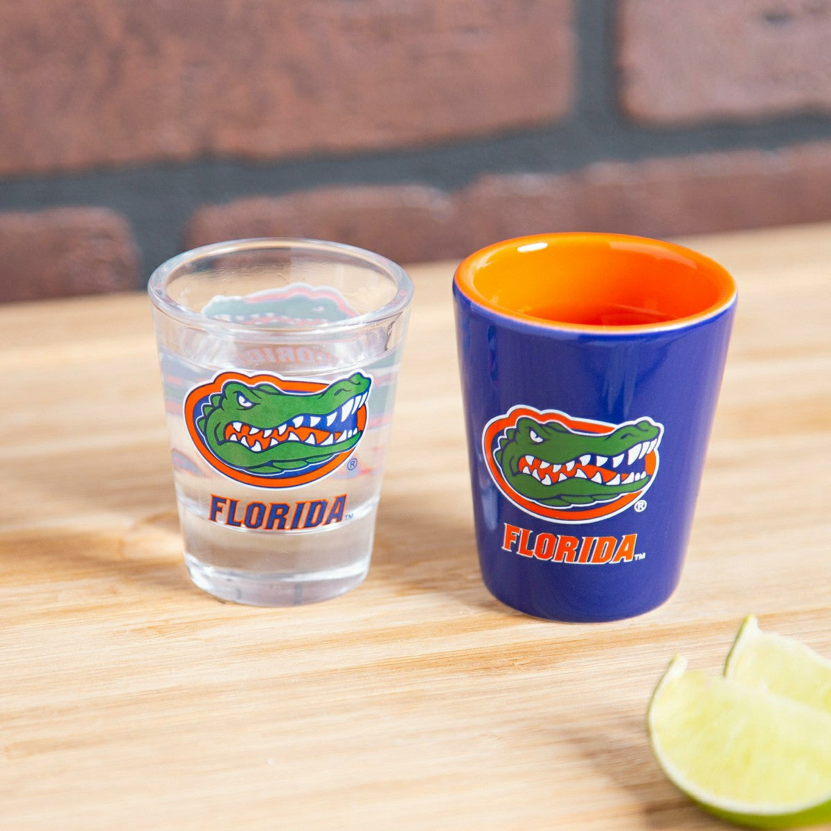 University of Florida 4-Piece Ceramic and Glass 2oz. Shot Glass Set