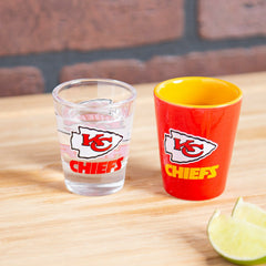 Kansas City Chiefs 4-Piece Ceramic and Glass 2oz. Shot Glass Set