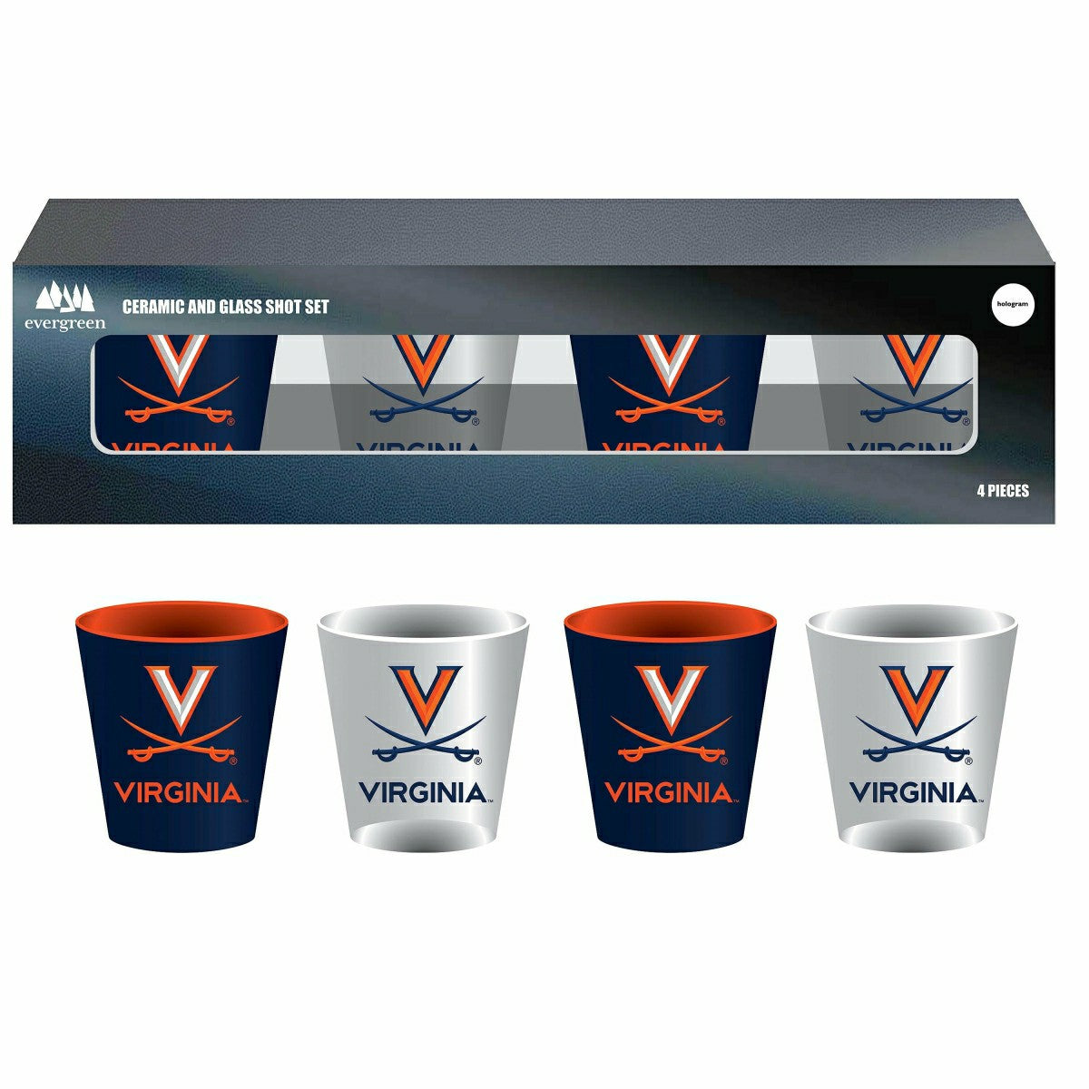 University of Virginia 4-Piece Ceramic and Glass 2oz. Shot Glass Set