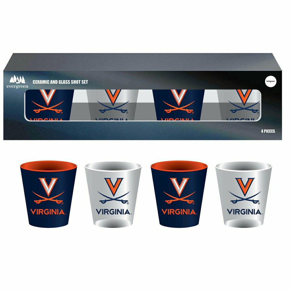 University of Virginia 4-Piece Ceramic and Glass 2oz. Shot Glass Set