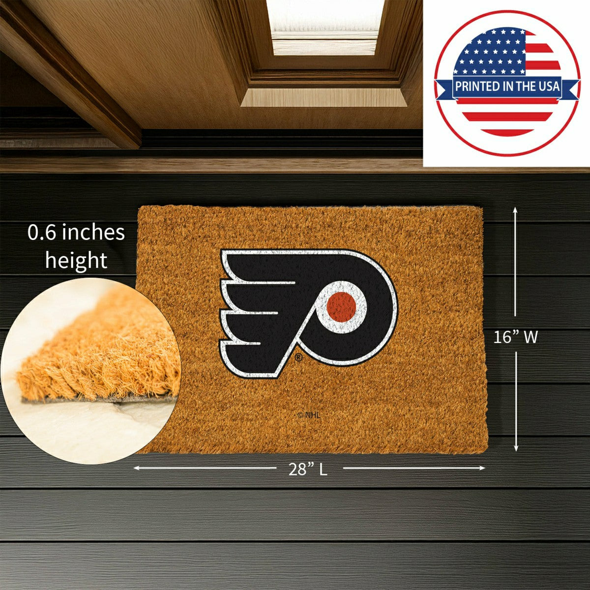 Coir Mat, 16"x28", Philadelphia Flyers