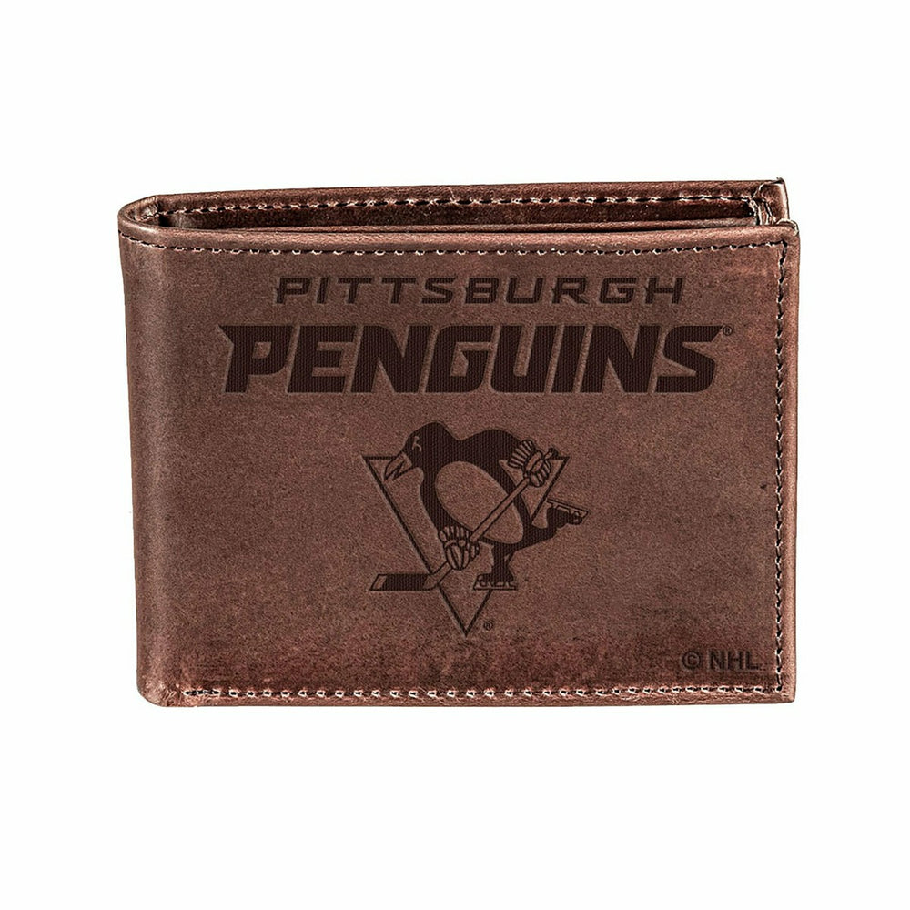 Pittsburgh Penguins, Bi-Fold Wallet, Brown, CH, 100% Genuine Leather