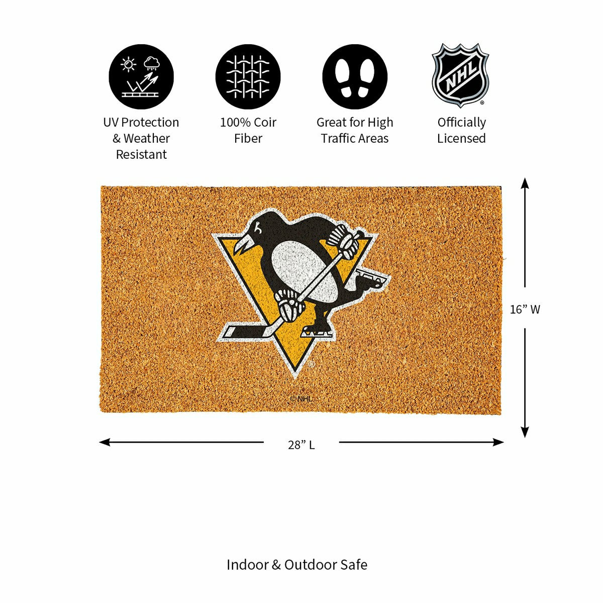 Coir Mat, 16"x28", Pittsburgh Penguins