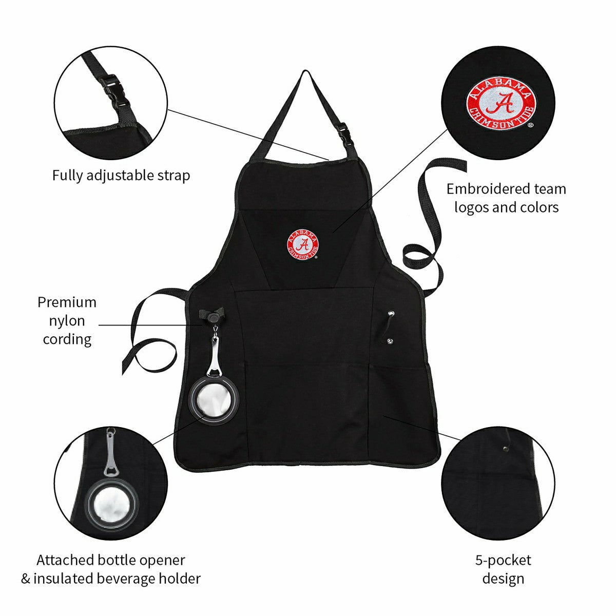Grill Apron, Black, University of Alabama