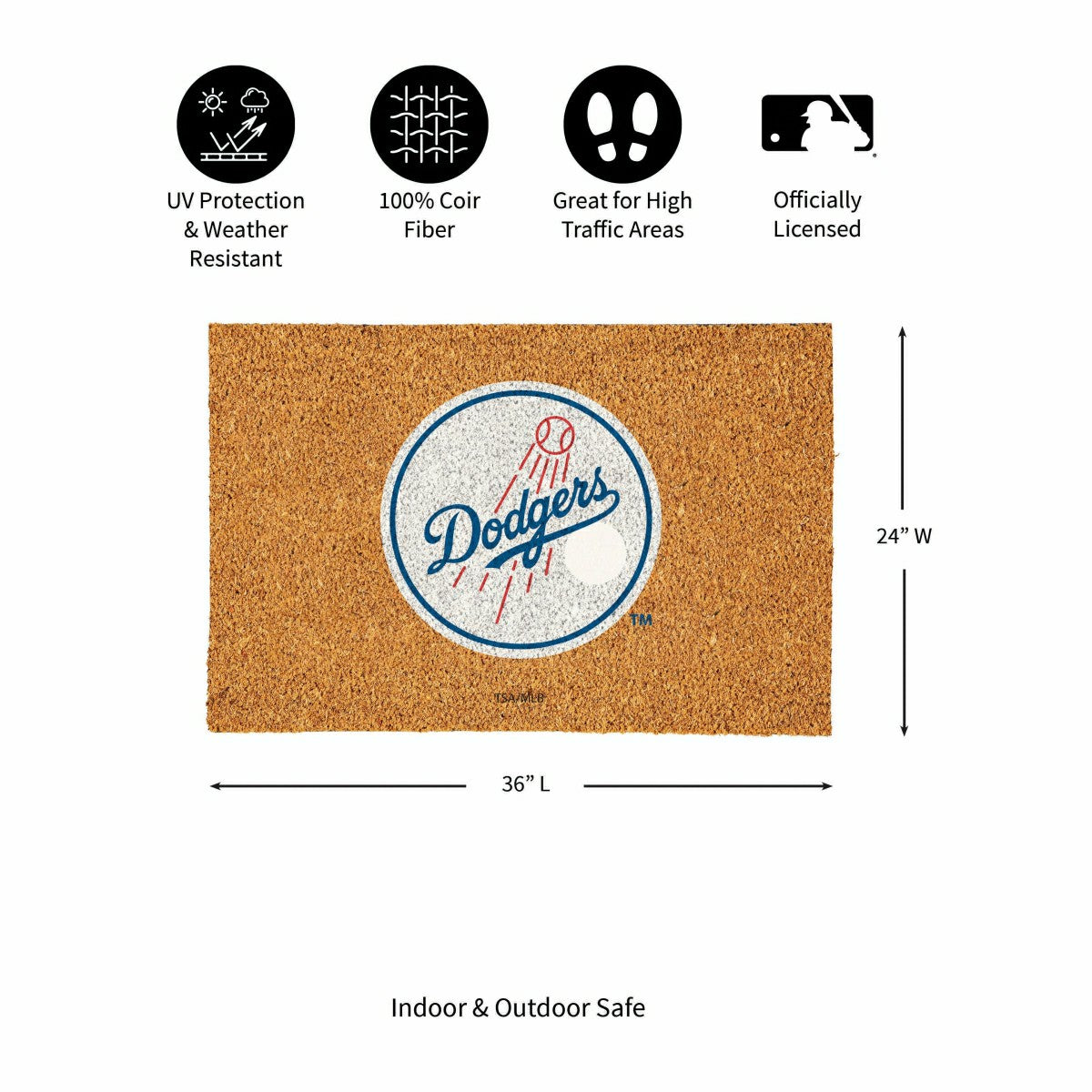 Los Angeles Dodgers Large Full Color Coir Mat, 36"x24"