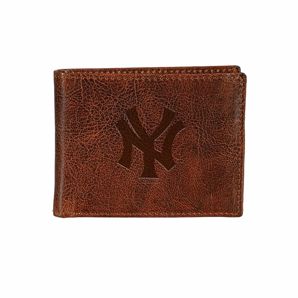 NY Yankees, Embossed 100% Genuine Tumbled Leather Passcase Bi-Fold Wal