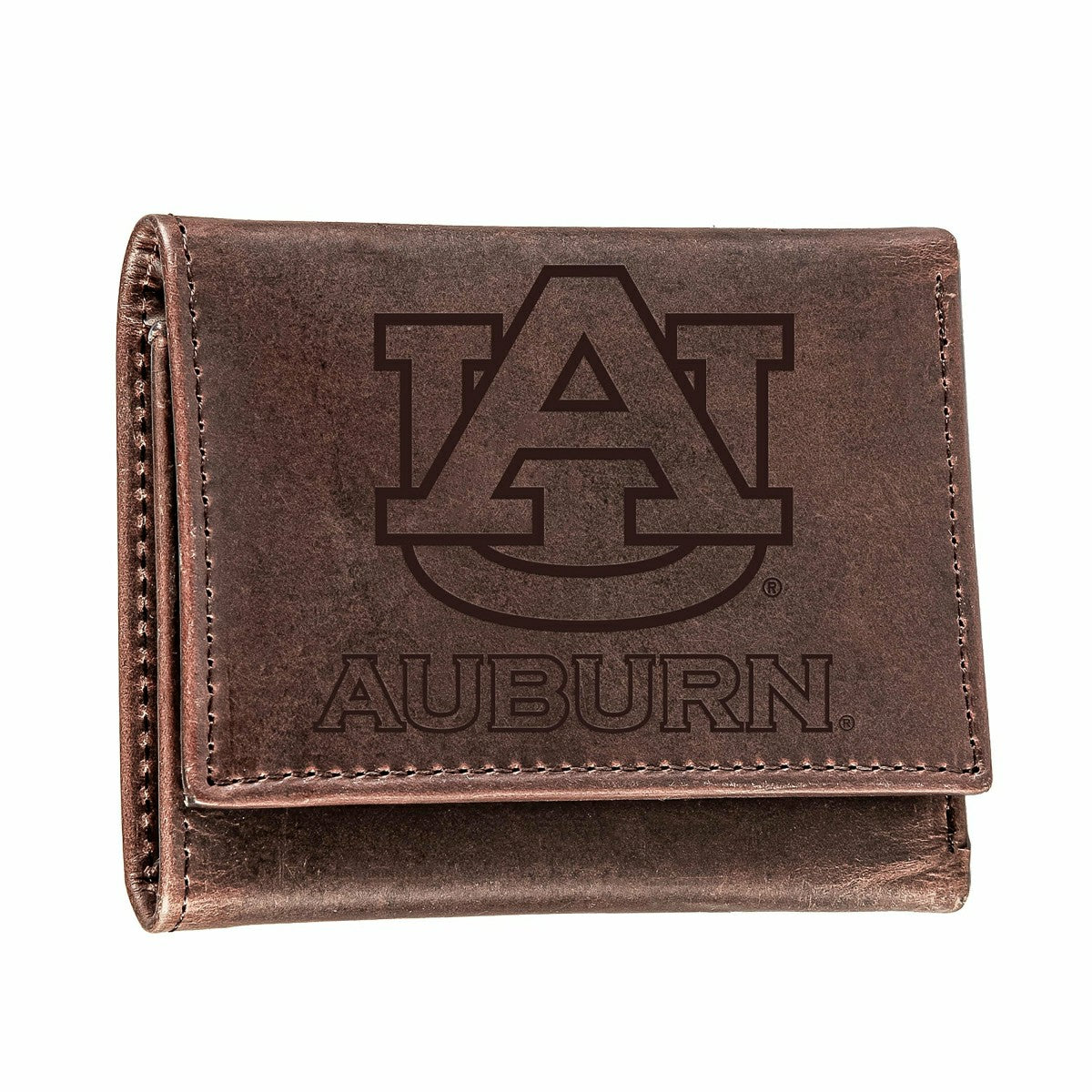 Auburn University, Tri-Fold Wallet, Brown, CH, 100% Genuine Leather
