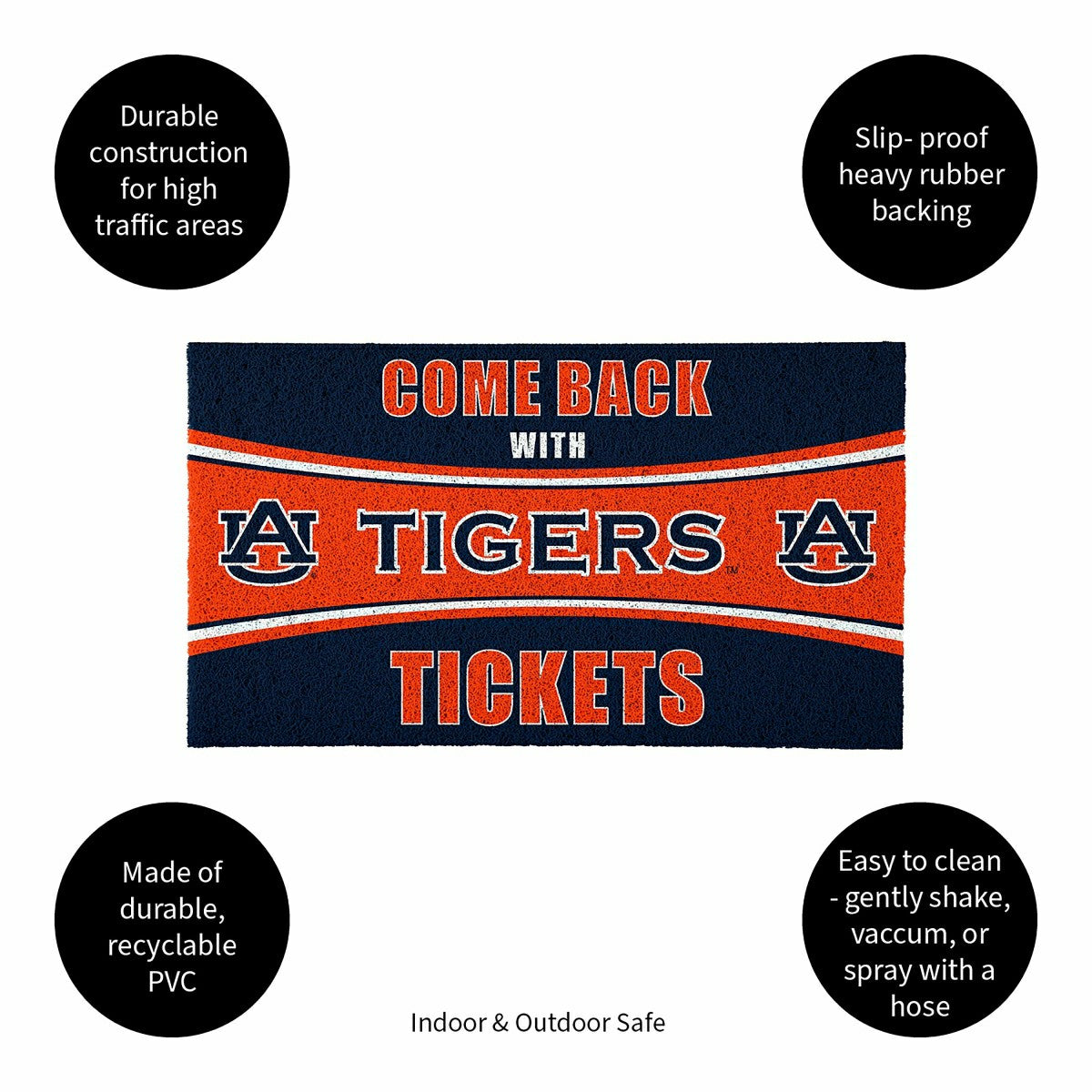 28" x 16" PVC Trapper Mat, Come Back with Tickets, Auburn University