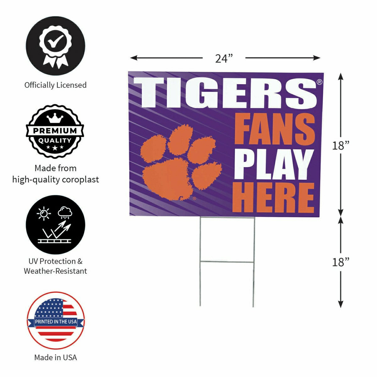 Clemson University Coroplast Yard Sign "Fans Play Here"