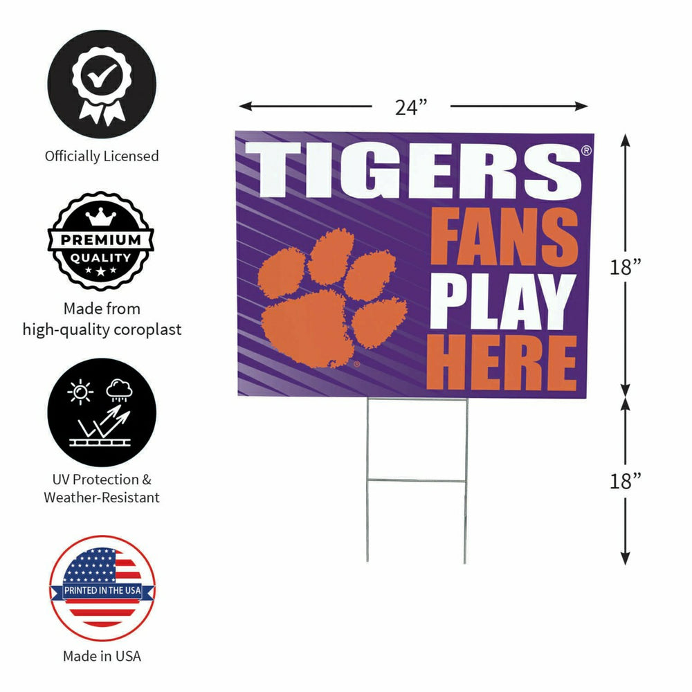 Clemson University Coroplast Yard Sign "Fans Play Here"