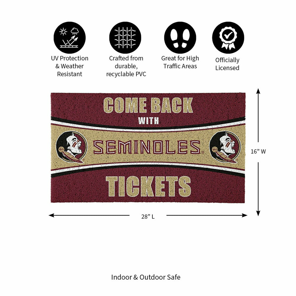 28" x 16" PVC Trapper Mat, Come Back with Tickets, Florida State Unive