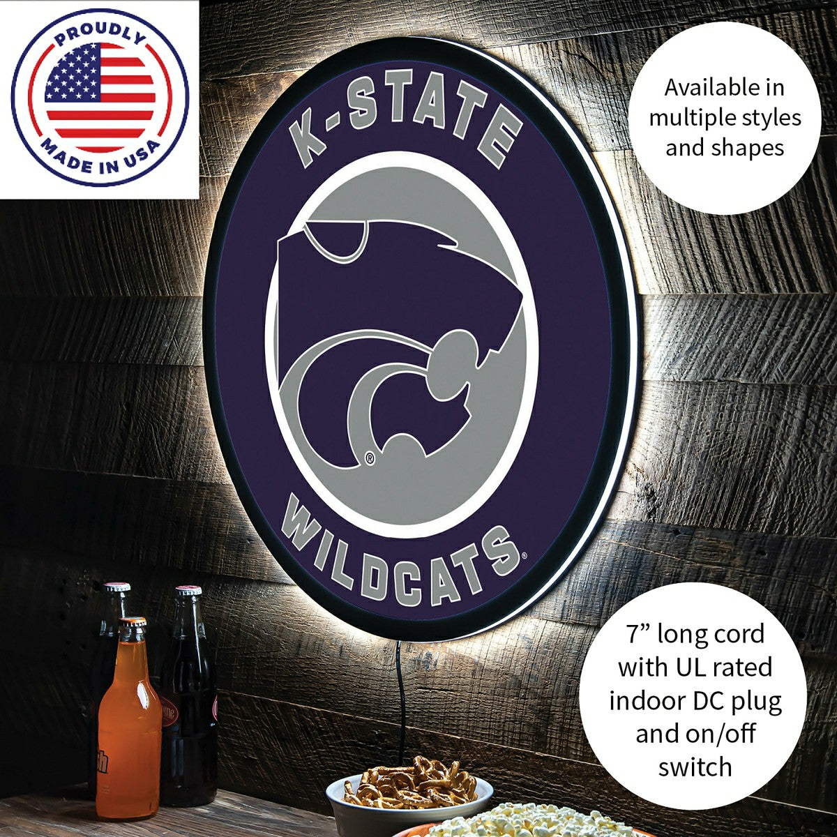 LED Wall Decor, Round, Kansas State University