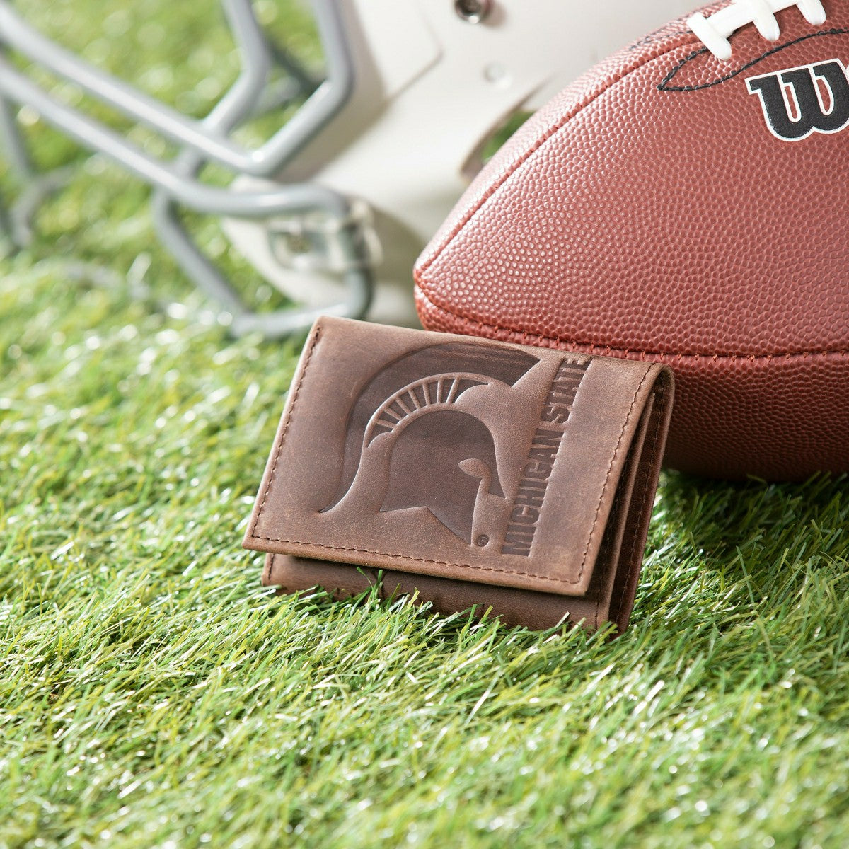 Michigan State, Tri-Fold Wallet, Brown, CH, 100% Genuine Leather
