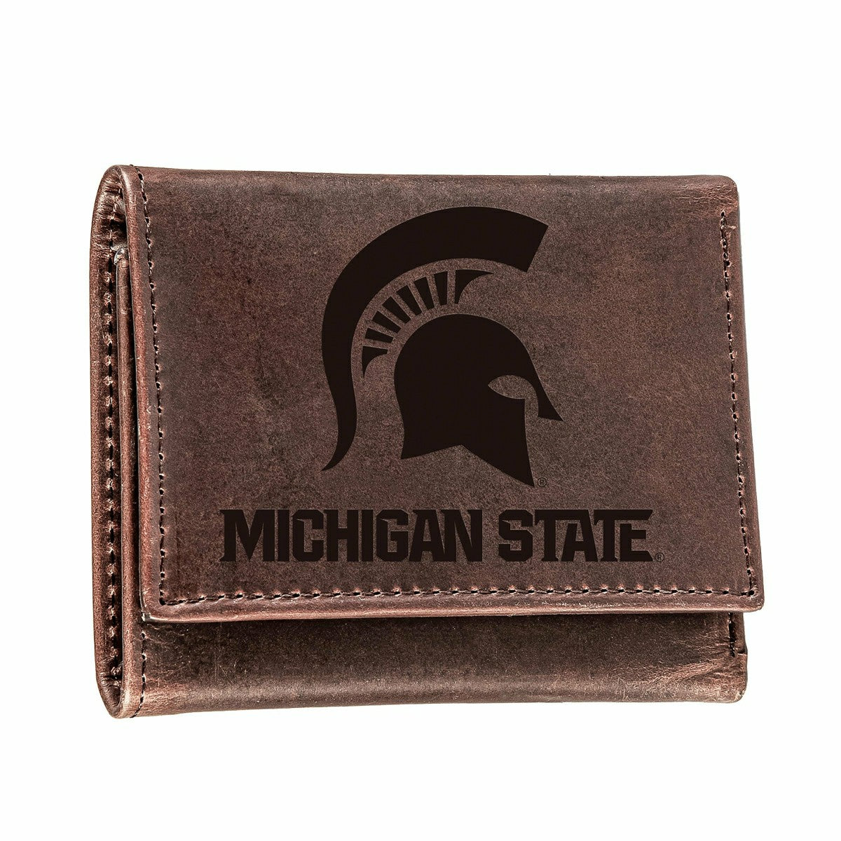 Michigan State, Tri-Fold Wallet, Brown, CH, 100% Genuine Leather