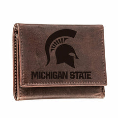 Michigan State, Tri-Fold Wallet, Brown, CH, 100% Genuine Leather