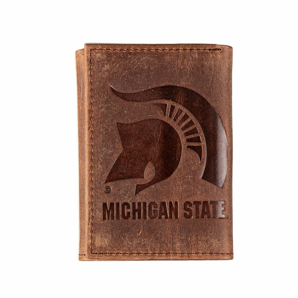 Michigan State, Tri-Fold Wallet, Brown, CH, 100% Genuine Leather