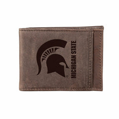 Front Pocket Wallet w/ RFID Blocking, Michigan State University, Brown