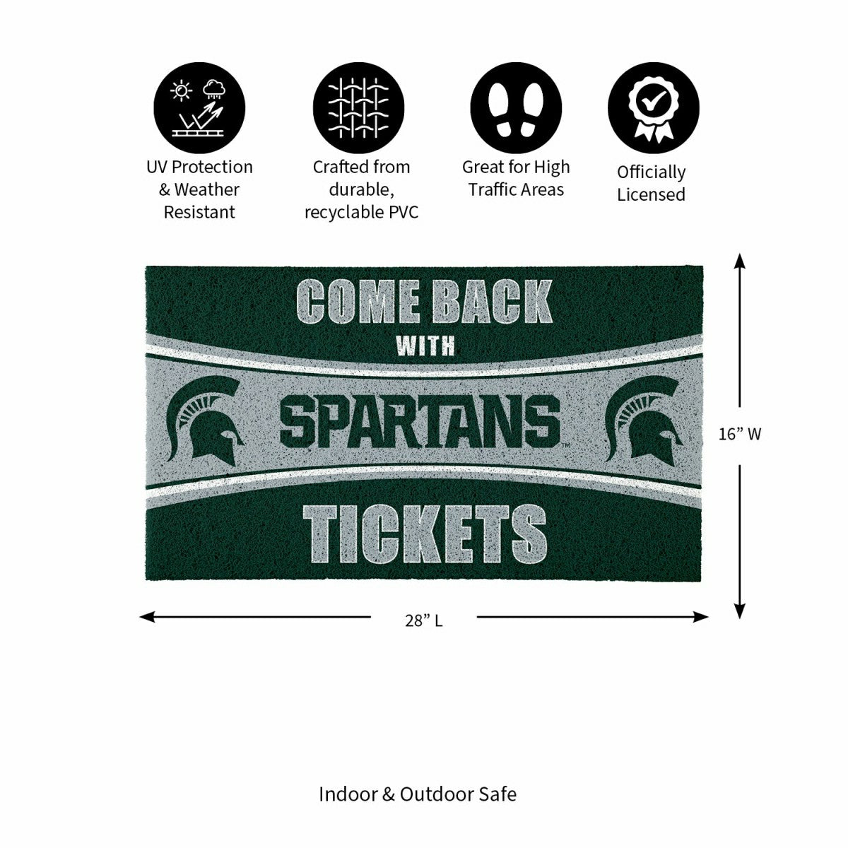 28" x 16" PVC Trapper Mat, Come Back with Tickets, Michigan State Univ