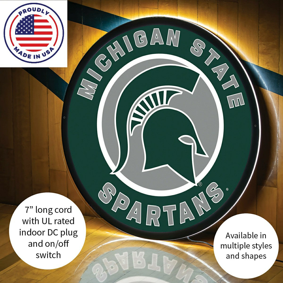 LED Wall Decor, Round, Michigan State University
