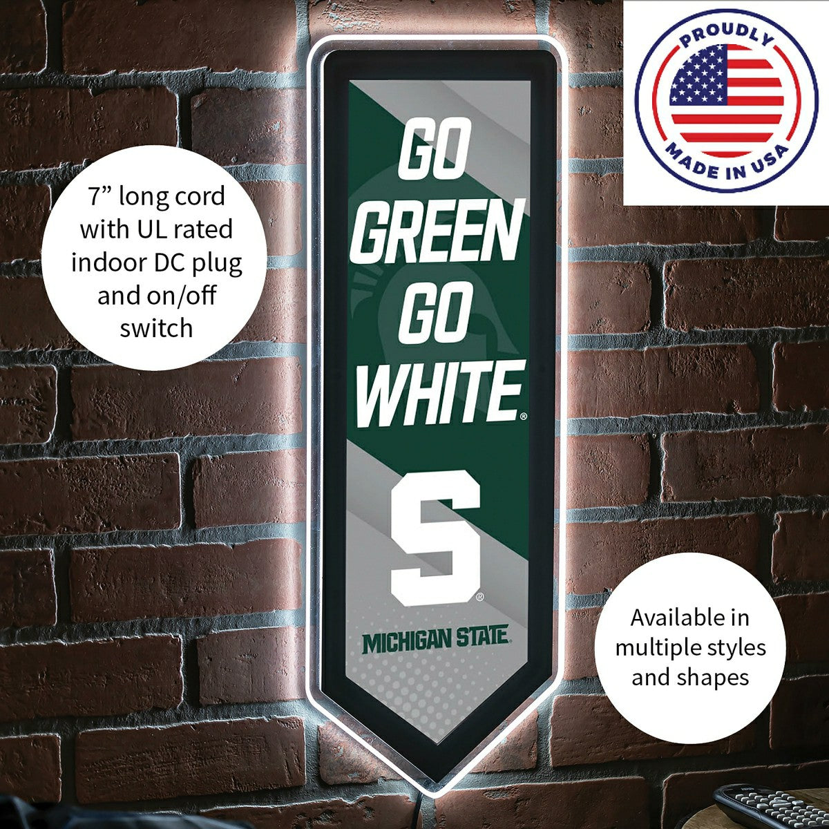 LED Wall Decor, Pennant, Michigan State University