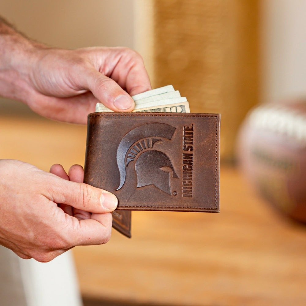 Michigan State, Bi-Fold Wallet, Brown, CH, 100% Genuine Leather