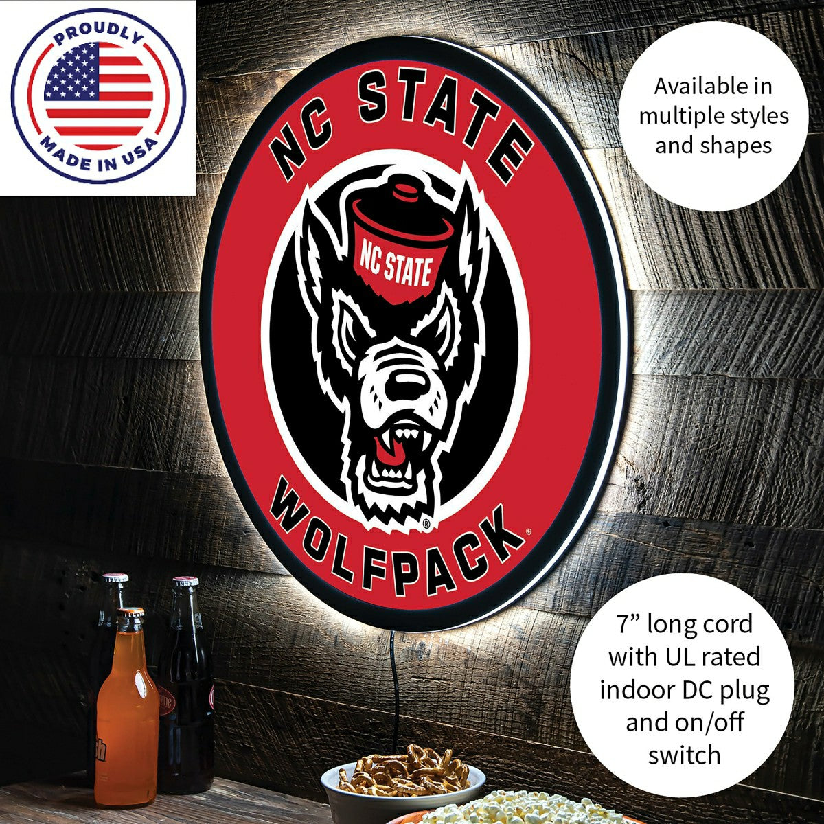 LED Wall Decor, Round, North Carolina State University