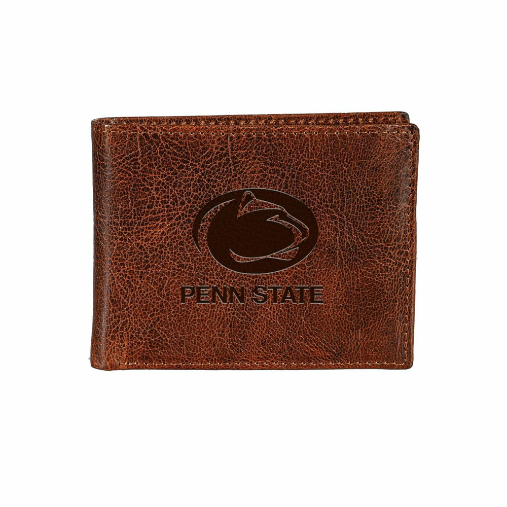 Penn State, Embossed 100% Genuine Tumbled Leather Passcase Bi-Fold Wal