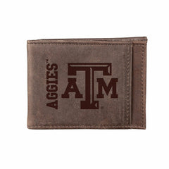 Front Pocket Wallet w/ RFID Blocking, Texas A&M, Brown