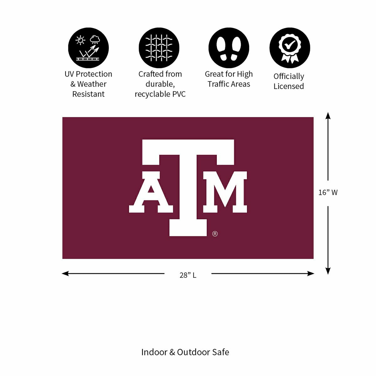 Full Color PVC Mat, 16" x 28", Texas A&M